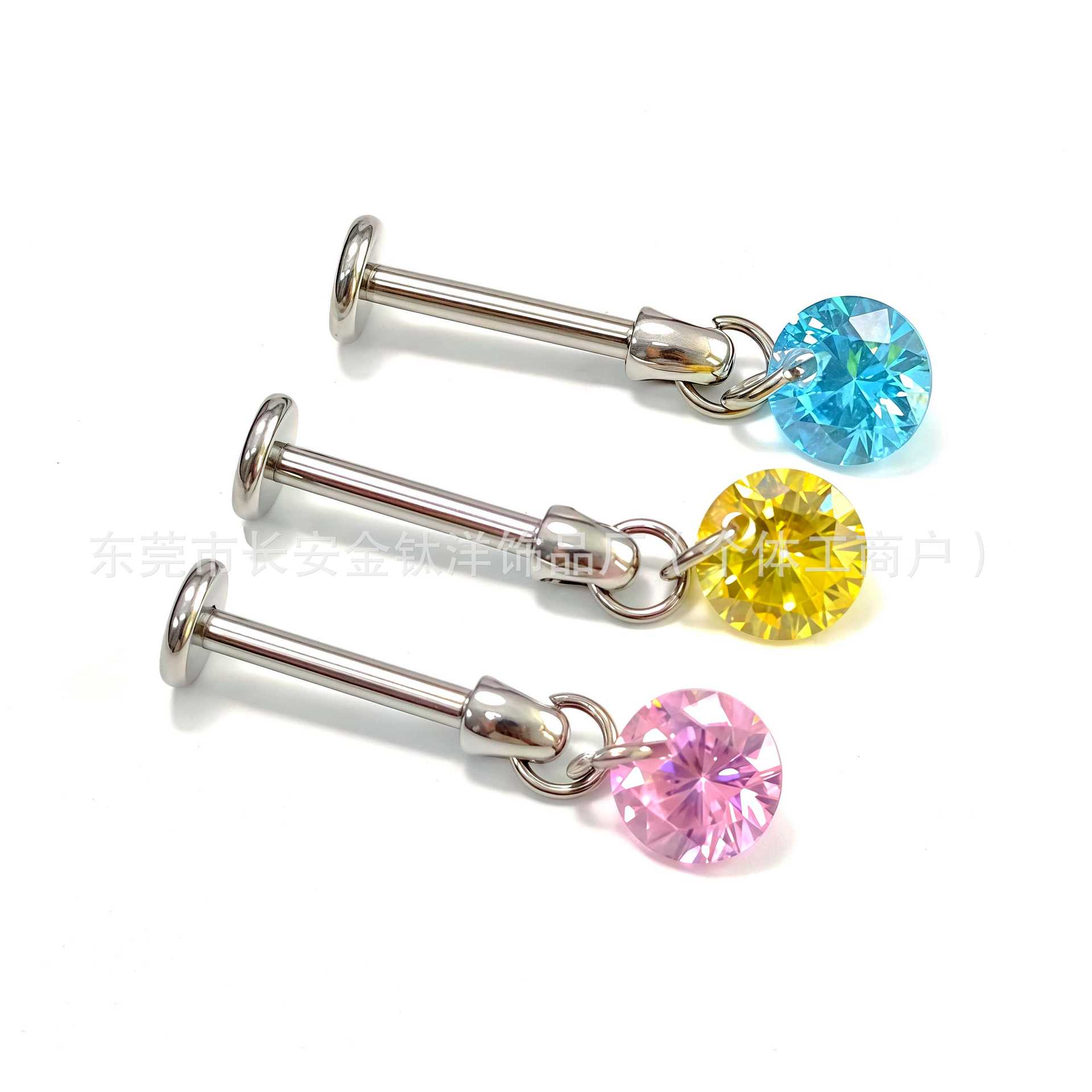F136 Titanium Round Pendant Ear Bone Stud with Zircon - G23 Titanium Body Piercing Jewelry - Image 4