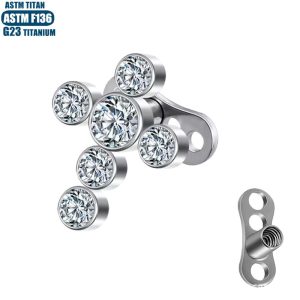 F136 Titanium Alloy Cross Diamond Lockbone Nail Internal Thread Body Piercing Jewelry for Ear Cartilage Dermal Anchor
