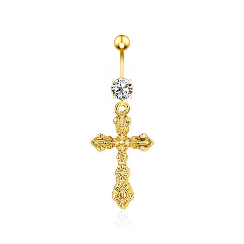 Gold Copper Inlaid Zircon Belly Button Ring - Ethnic Style Body Jewelry - Image 3