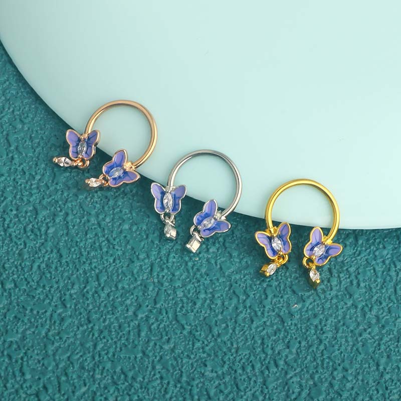 Stainless Steel Butterfly Nose Ring Hoop - 18K Gold Plated C Shaped Septum Piercing Jewelry for Women Men - Image 4