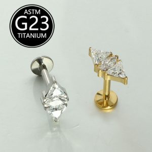G23 Titanium Labret Stud Lip Piercing Jewelry with CZ Stone - 16G 10mm