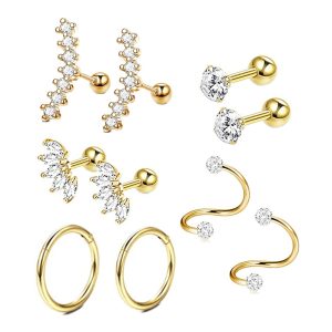 Rose Gold Stainless Steel Zircon Diamond Shape Earrings Set for Women