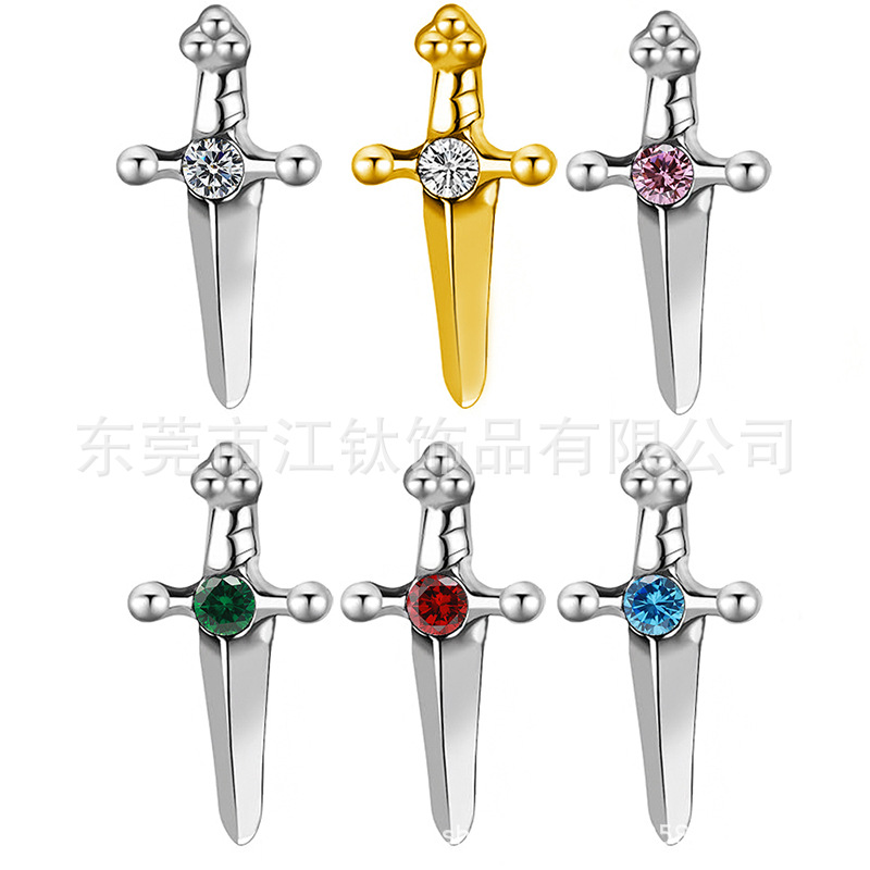 JT866 Sword Cross Zircon G23 Titanium Alloy Body Piercing Earrings Cartilage Stud - Image 5