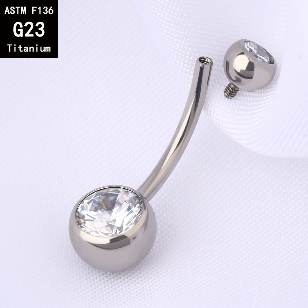 G23 Titanium Internally Threaded Double Head Drill Edge Inlaid Zircon Navel Ring Body Piercing Jewelry - Image 2