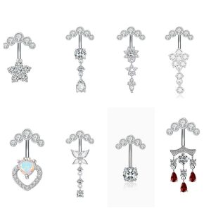 Love Heart White Gold Tone Belly Button Ring Surgical Steel Navel Piercing Jewelry