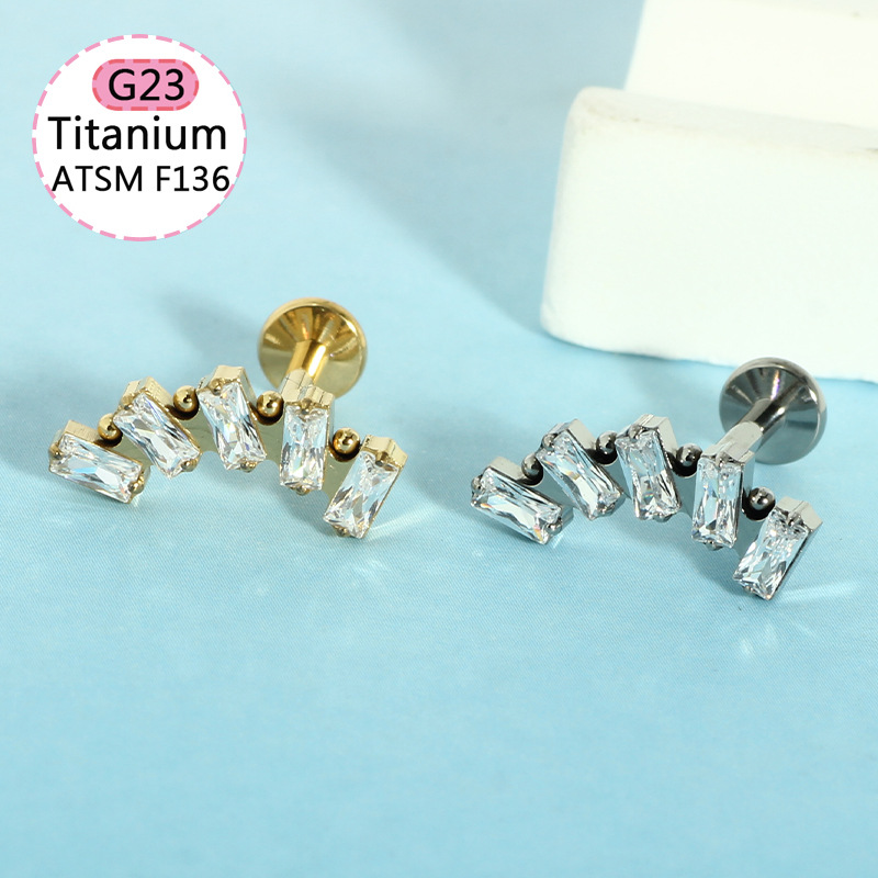 F136 Titanium Alloy Ear Bone Nail Earrings Four-Leaf Clover Lip Nail Fashion Simple Inlaid Zircon Cartilage Jewelry Body Piercing - Image 3