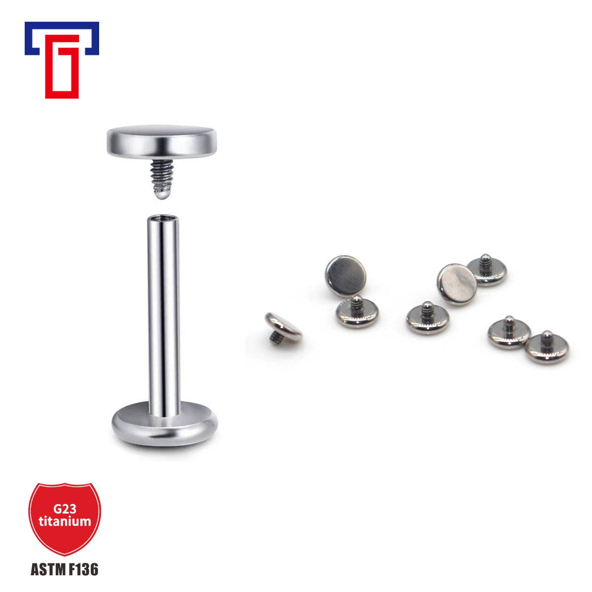G23 Titanium Flat Curved Surface Foundation Nail Labret Lip Stud Titanium Alloy Piercing Jewelry - Image 5