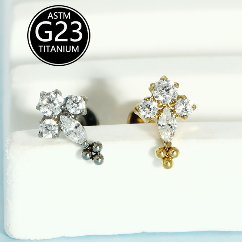 G23 Titanium Zircon Simple Versatile Ear Bone Stud Cross Lip Stud Body Piercing Jewelry - Image 4