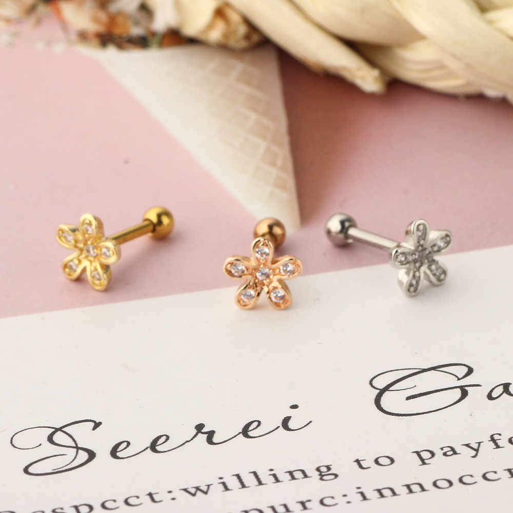 Moon Zircon Stainless Steel Ear Bone Nail Screw Earrings Lip Ring Body Piercing Jewelry - Image 5