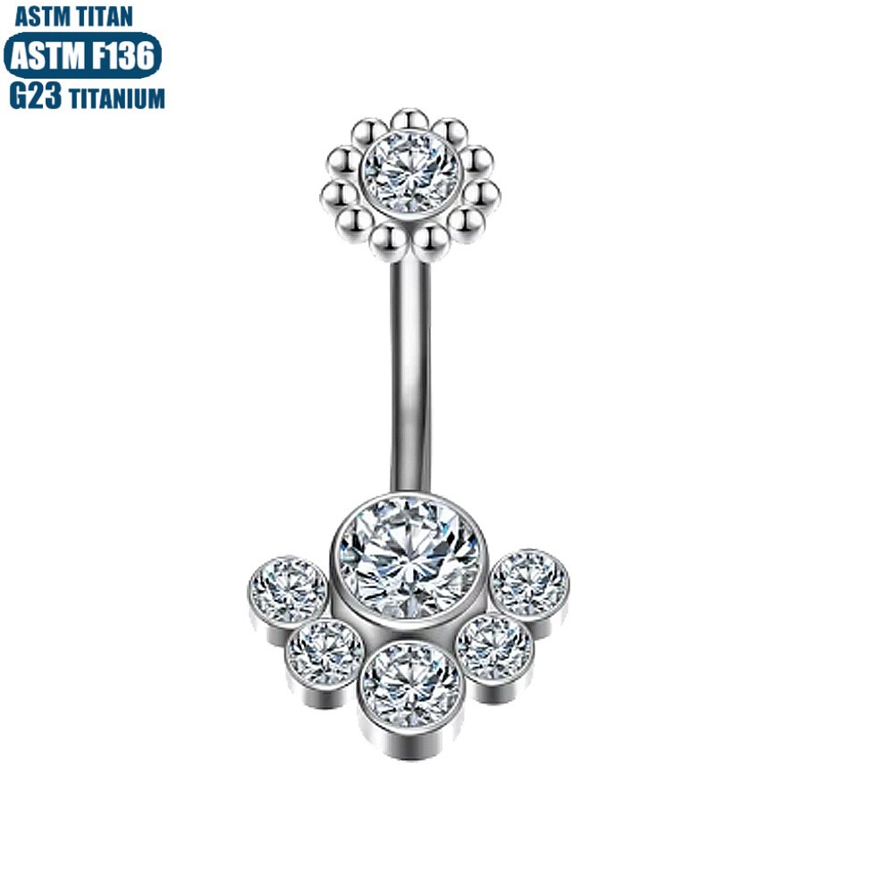 Belly Button Ring 14G Titanium Alloy Internally Threaded Dangle Jewelry with Zircon Ball - Image 2
