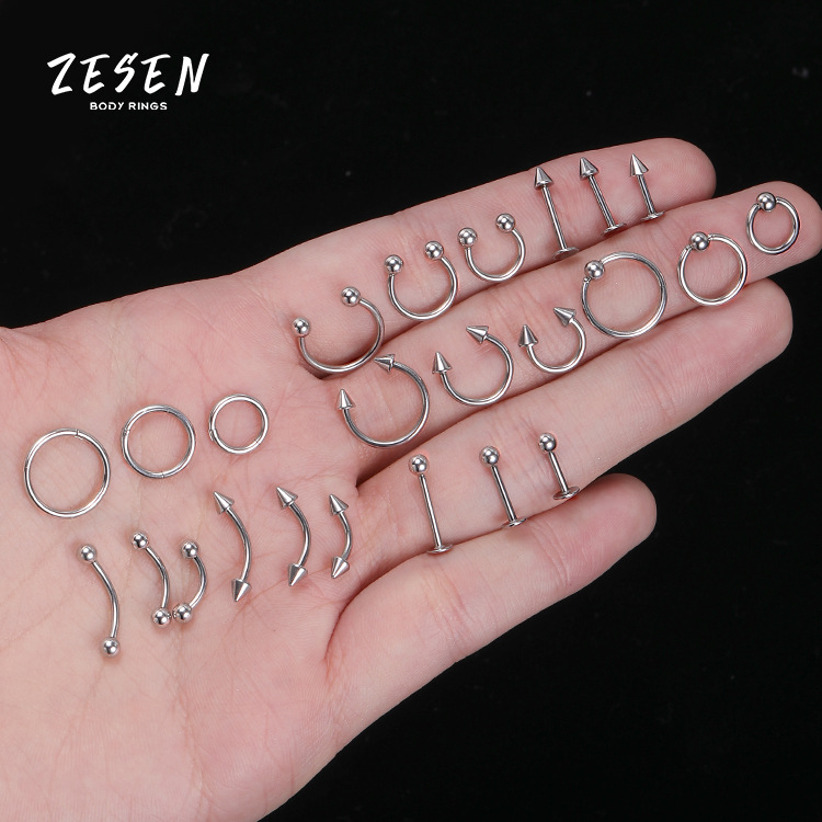 Geometric 316L Surgical Steel Lip Labret Stud Exaggerated Nose Ring Cone Eyebrow Ring Titanium Steel Clip Ball Ring for Fashion - Image 4