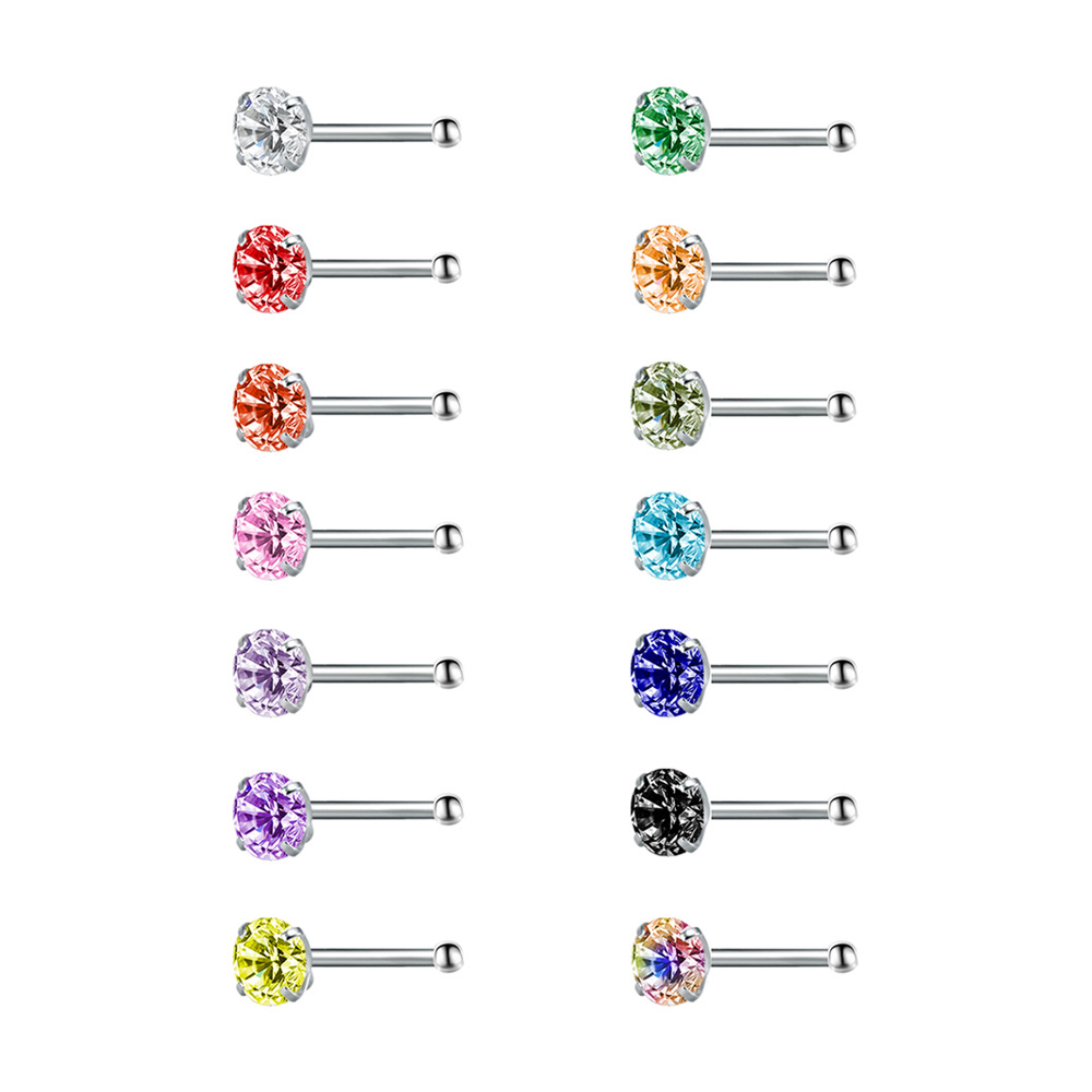 Mixed Color Cubic Zirconia Geometric Nose Stud 316L Surgical Steel Right Angle Nose Ring for Women - Image 3