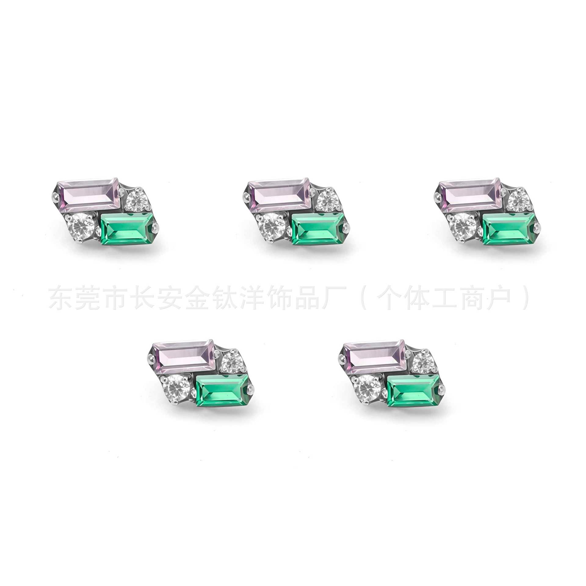 F136 Titanium Rectangular Zircon Lip Piercing Nose Stud Ear Bone Stud G23 Titanium Alloy Body Piercing Jewelry - Image 5