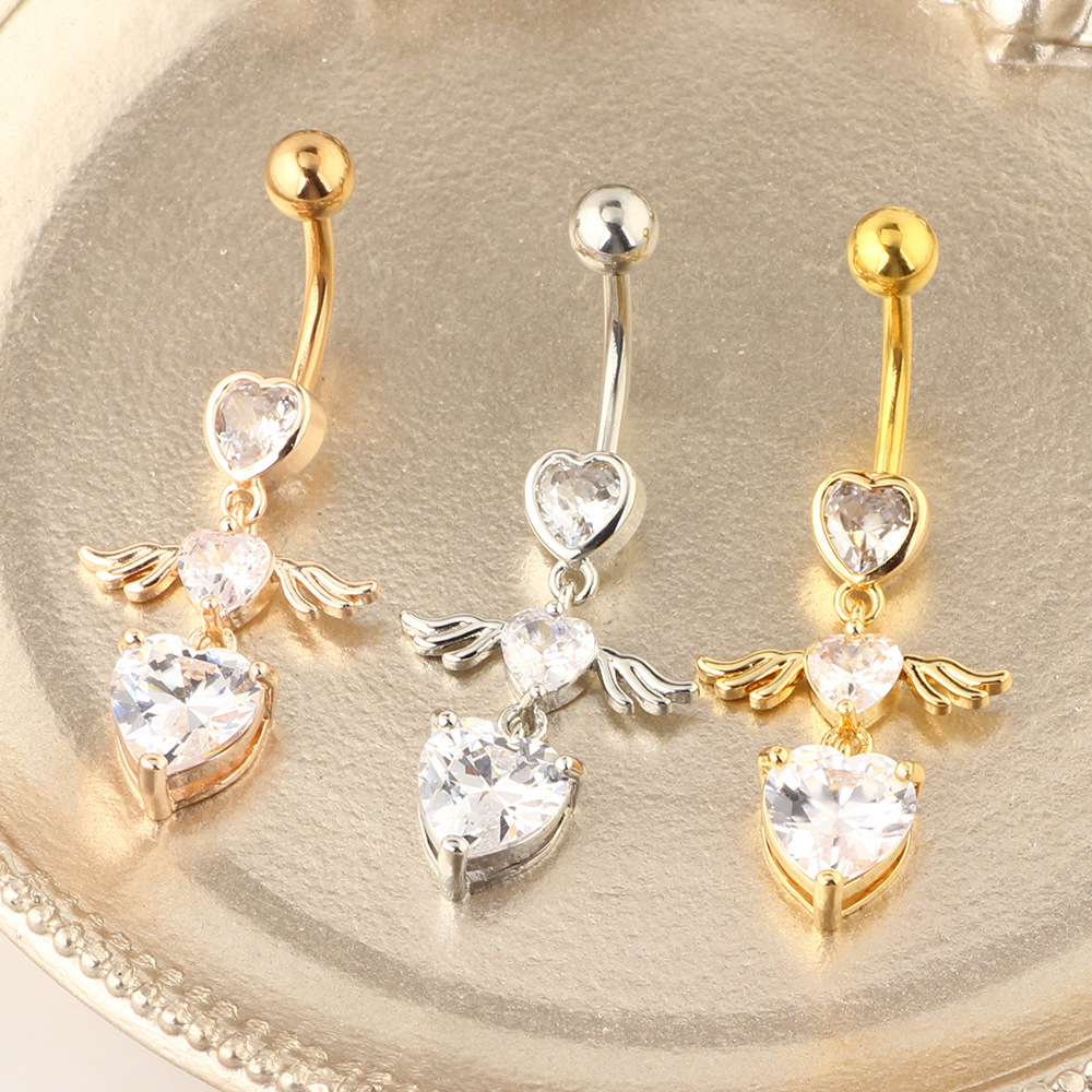 Angel Zircon Navel Ring Body Piercing Double Zirconium Belly Button Rings - Rose Gold 316L Steel - Image 5