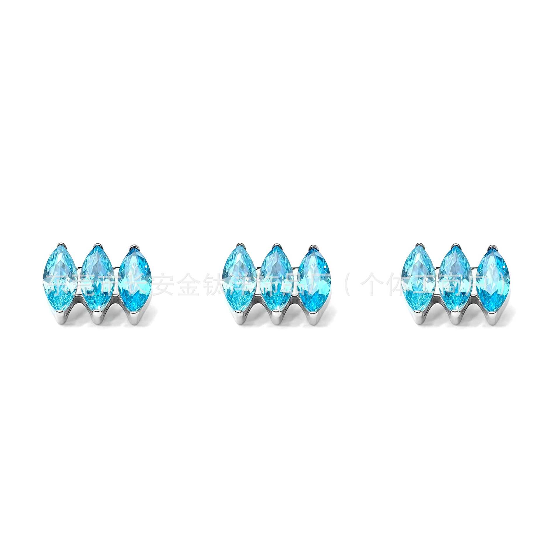 F136 Titanium Side-By-Side Marquise Earrings with Zirconia - Lip Studs, Nose Studs, Ear Bone Studs, G23 Titanium Alloy Piercing Jewelry - Image 2