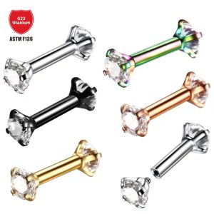 G23 Titanium Double Head Claw Set CZ Straight Barbell Eyebrow Piercing Jewelry