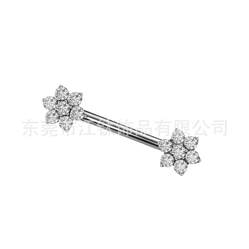 Jiangtai F136 Titanium Nipple Ring with Heart Bow Flower and Stone Inlay G23 Titanium Alloy Body Piercing Jewelry Nipple Ring - Image 5
