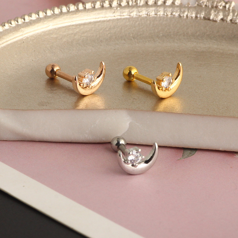 Korean Fashion Star Moon Zircon Crystal Stainless Steel Spiral Ear Bone Stud Cartilage Piercing Jewelry for Women - Image 5