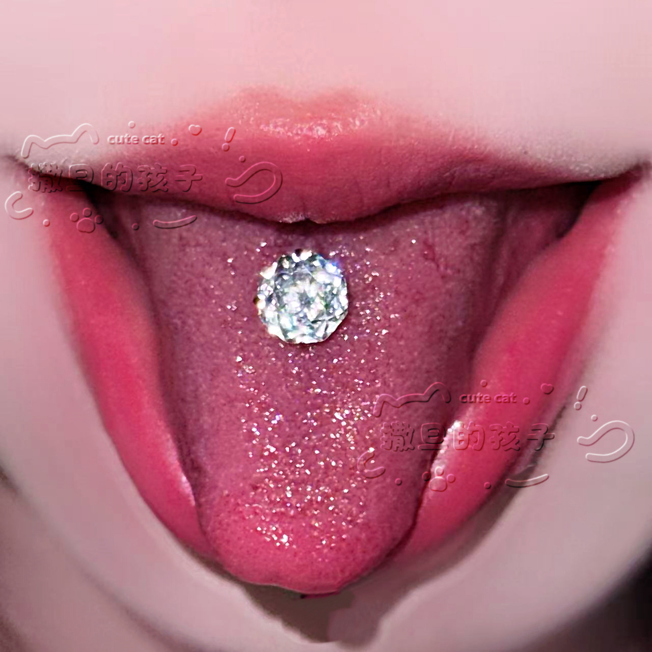 Satan's Child Blue Vine Under the Moon F136 Titanium Alloy Drinking Tongue Piercing, Rose Cut Sparkling Tongue Ring - Image 3