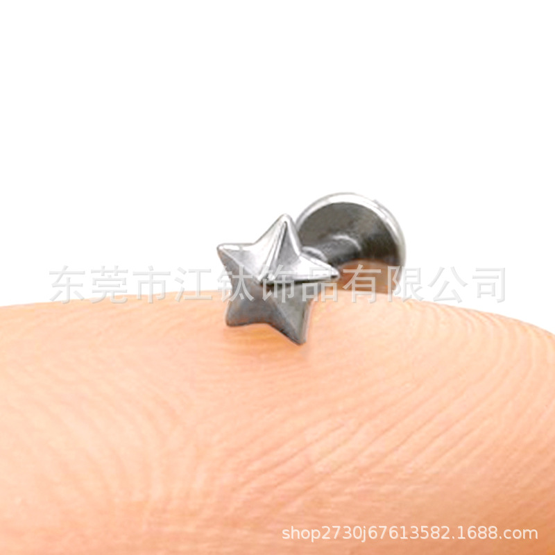 G23 Titanium Triangular Square Ear Cartilage Stud - Gold with Diamond - ASTM F136 - 1.2x12mm - Image 4