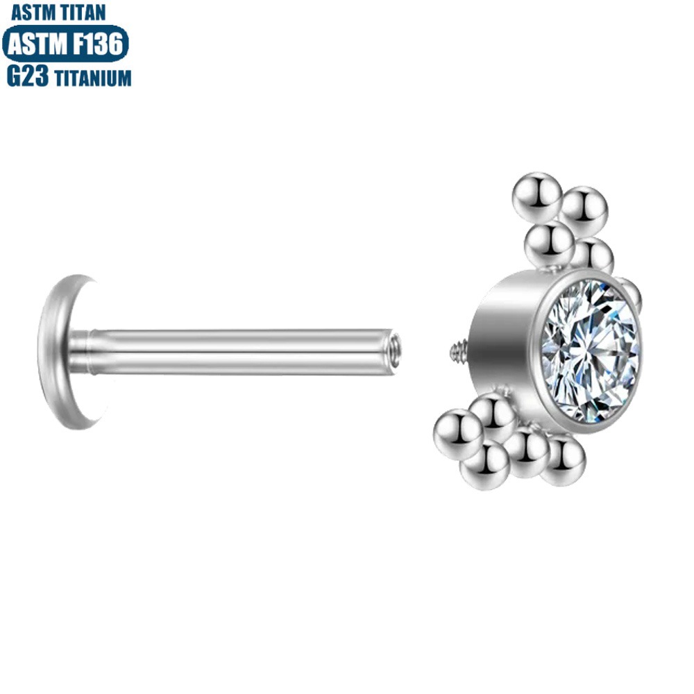 F136 Titanium Perforated Lip Stud with Diamond-Embedded Welding Beads and Spiral Internal Thread - Small Ear Stud and Lip Ring for Welding Diaphragm - Image 4