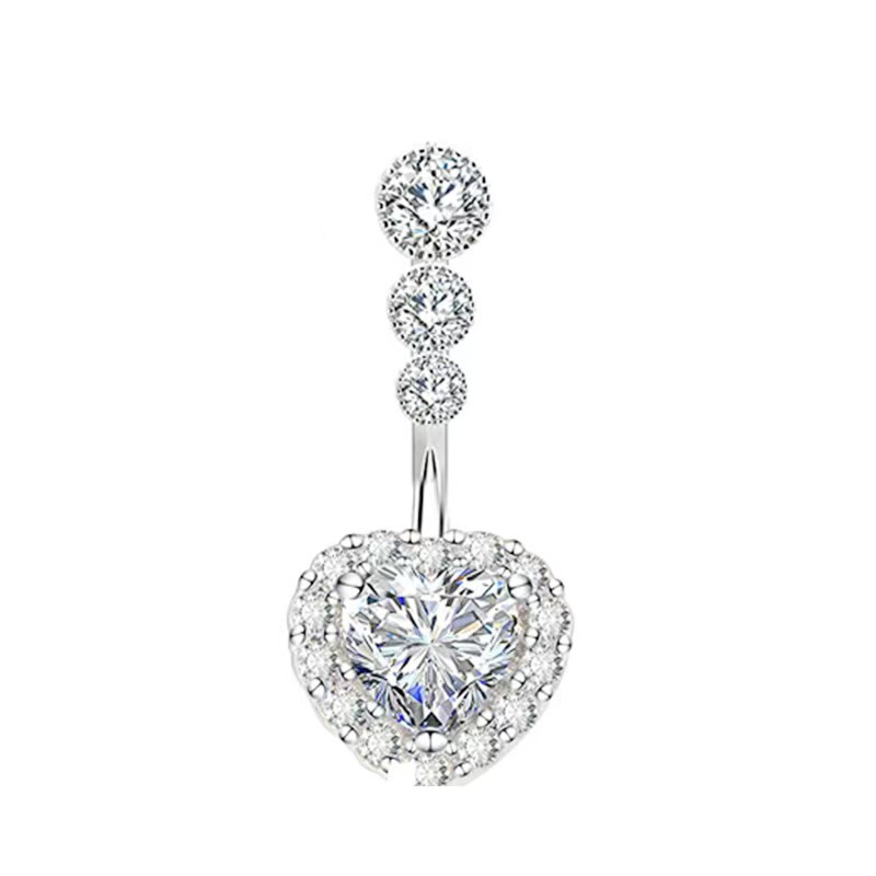 Zircon Belly Button Ring Dangle Piercing Jewelry - White Gold Tone Copper, Sparkle Navel Ring for Women - Image 5