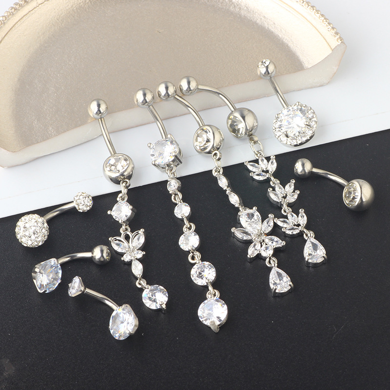 Classic Style Silver Butterfly Belly Button Ring Set - 9 Piece Navel Piercing Jewelry Set - Image 5