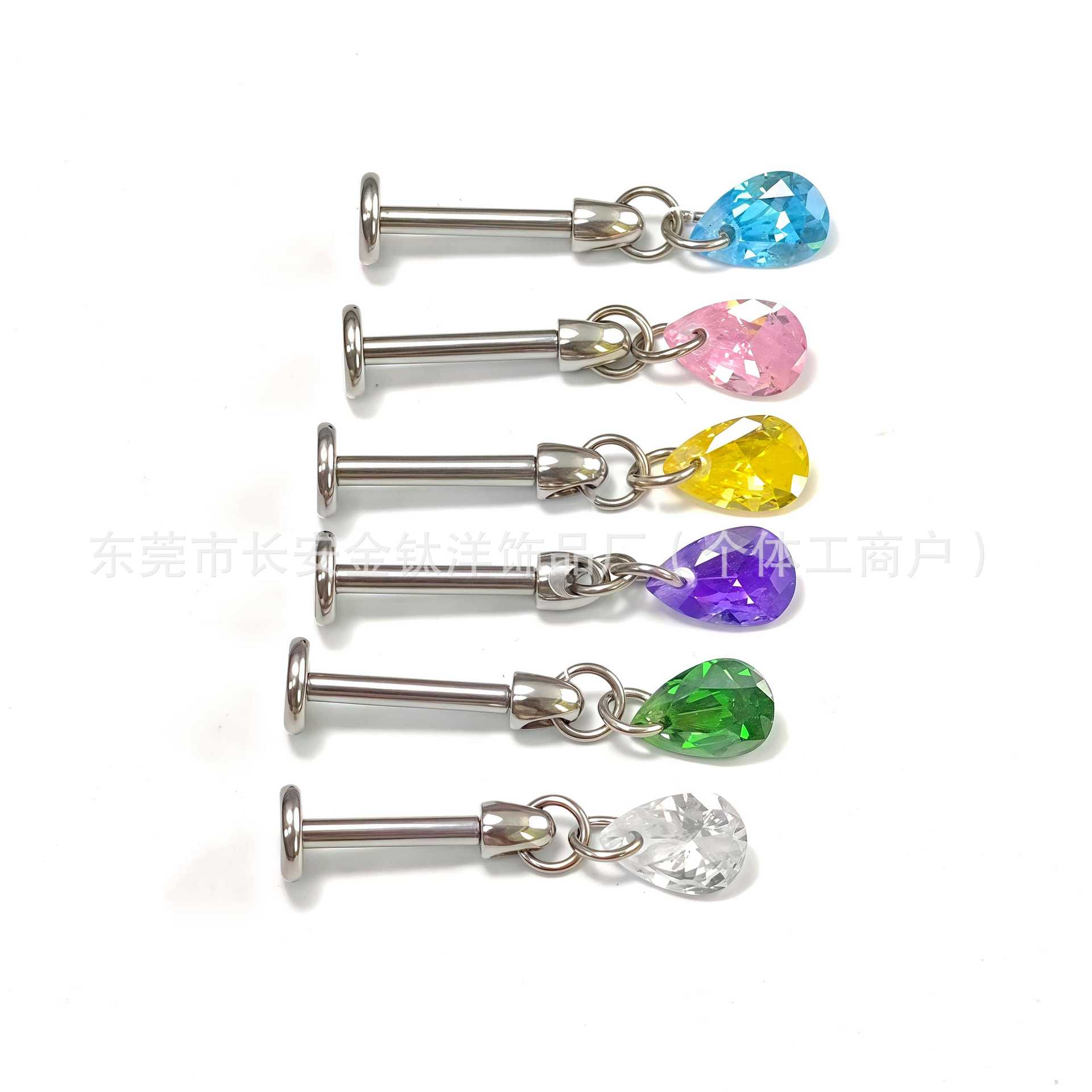F136 Titanium Water Drop Pendant Ear Stud with Zircon - G23 Titanium Alloy Body Piercing Jewelry - Image 5
