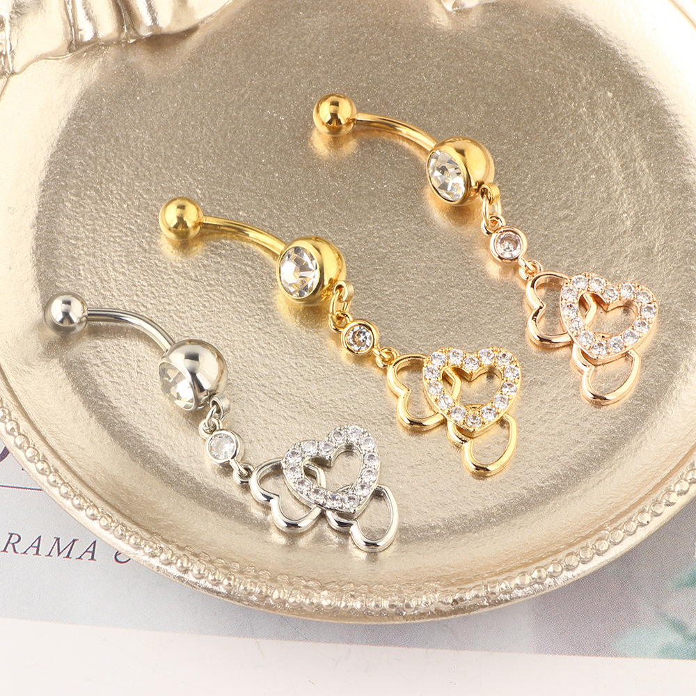 Fashion Three-Heart Belly Button Ring Stainless Steel Piercing Jewelry for Women - Image 4