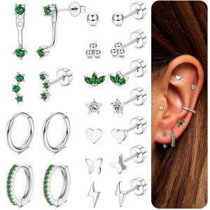 Geometric Star Diamond Earring Set Silver Stainless Steel Fashion Light Luxury Ear Jewelry for Women