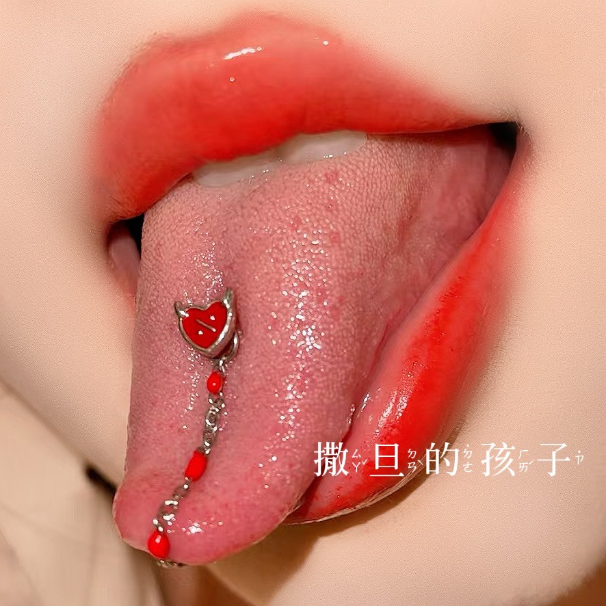 Satan's Child Devil Red Tongue Ring 316L Surgical Steel Tongue Piercing Jewelry - Image 4