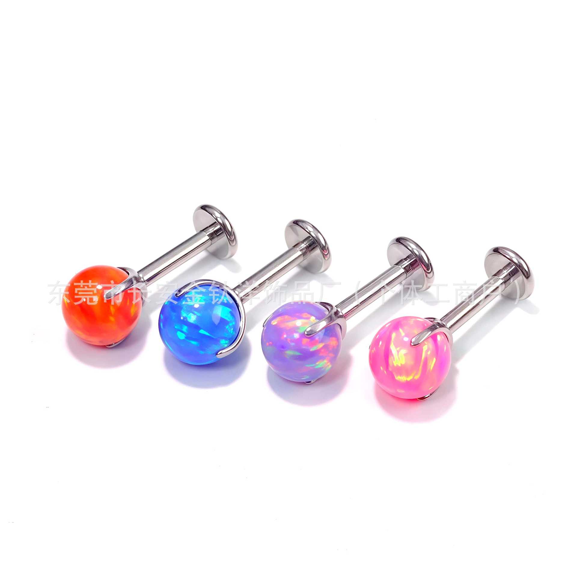 F136 Titanium Lip Nail Opal Three-Claw Ball Opal Tongue Nail Ear Bone Nail G23 Titanium Alloy Body Piercing Jewelry - Image 2