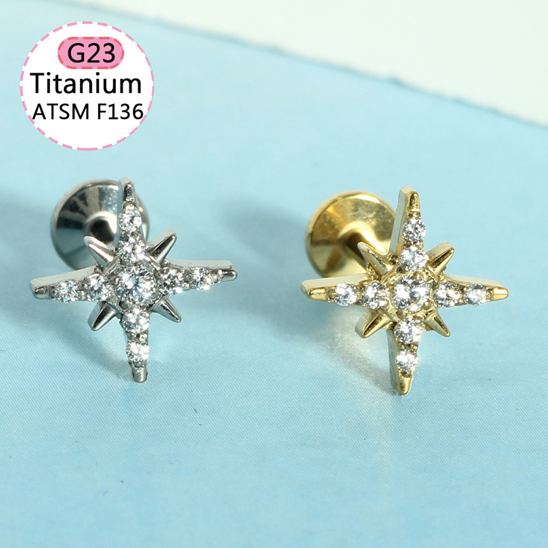 F136 Titanium Alloy Ear Bone Nail Earrings Four-Leaf Clover Lip Nail Fashion Simple Inlaid Zircon Cartilage Jewelry Body Piercing - Image 4