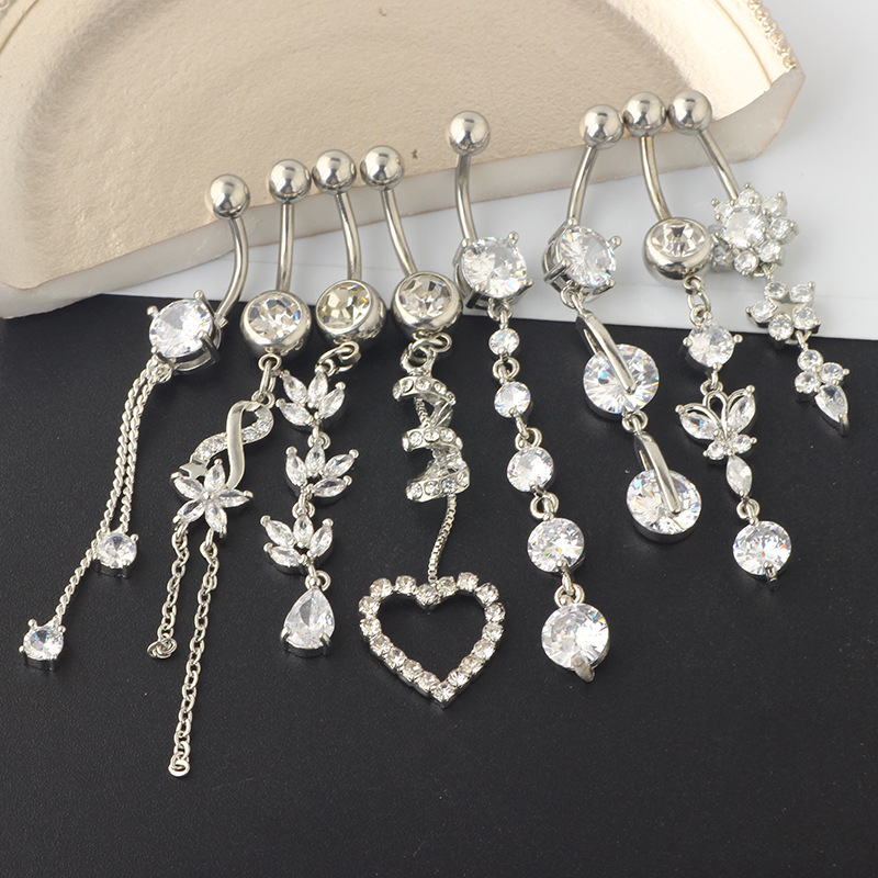 Classic Stainless Steel Belly Button Ring Set - 8-Piece Crown Umbilical Rings Body Piercing Jewelry - Image 5