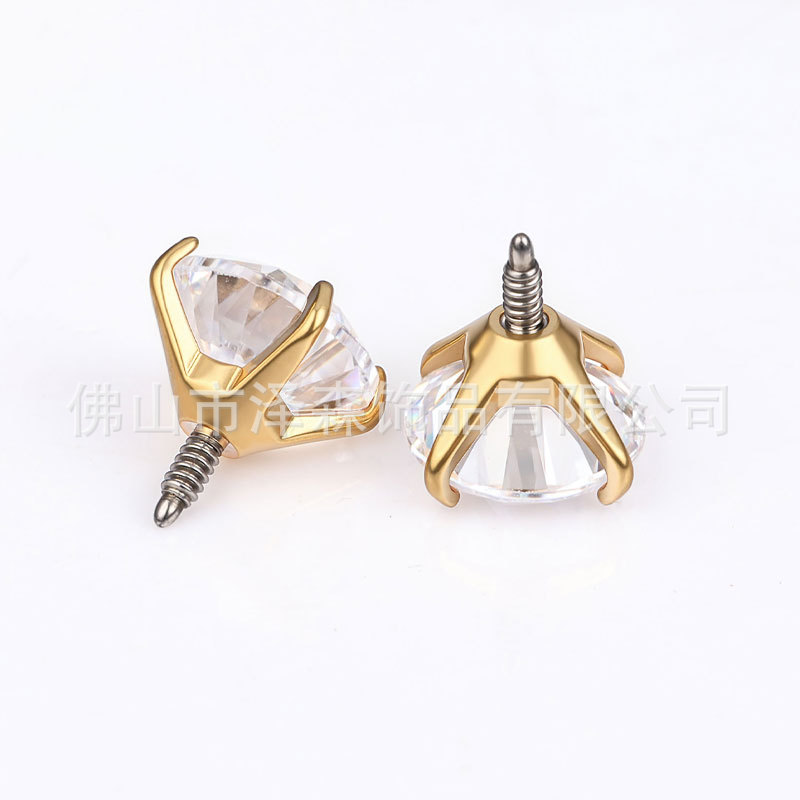 F136 Titanium Alloy Gold Ear Bone Nail with Long Teeth 5A CZ Zircon - Body Piercing Jewelry - Image 4