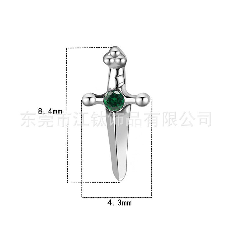 JT866 Sword Cross Zircon G23 Titanium Alloy Body Piercing Earrings Cartilage Stud - Image 2