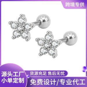 European and American Star Zircon Earrings Women's Personalized Stainless Steel Ear Piercing Jewelry