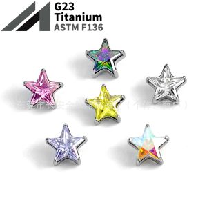 F136 Titanium Internal Thread Five-Pointed Star Super Flash Zircon Lip Nail Earrings G23 Titanium Alloy Piercing Jewelry