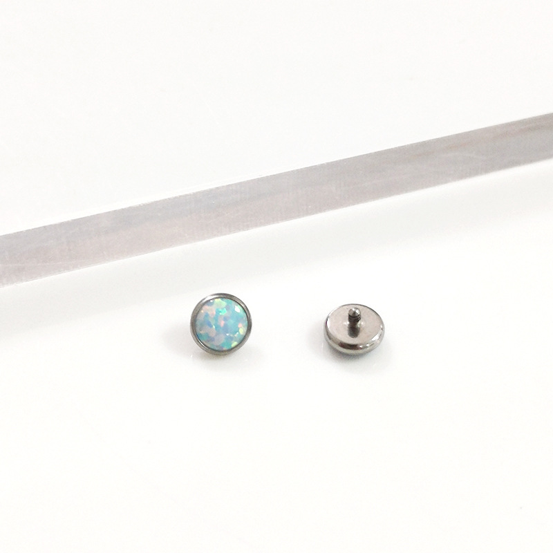 F136 Titanium Flat Opal Labret Stud Lip Piercing Jewelry - Threaded G23 Titanium Alloy Ear Nail - Image 3