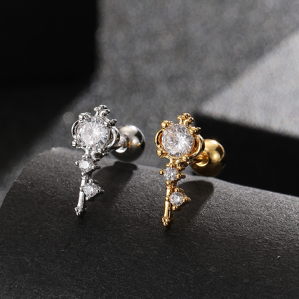 Elegant 18K Gold Plated Titanium Steel Screw Rod Ear Bone Nails Leaf Cross Cartilage Earrings High-End Niche Ear Jewelry - Image 2