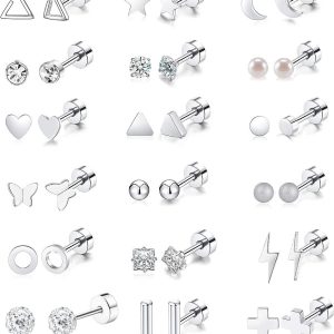 Stainless Steel Zircon Triangle Ear Stud Ear Bone Jewelry Set - 36 Piece Wholesale