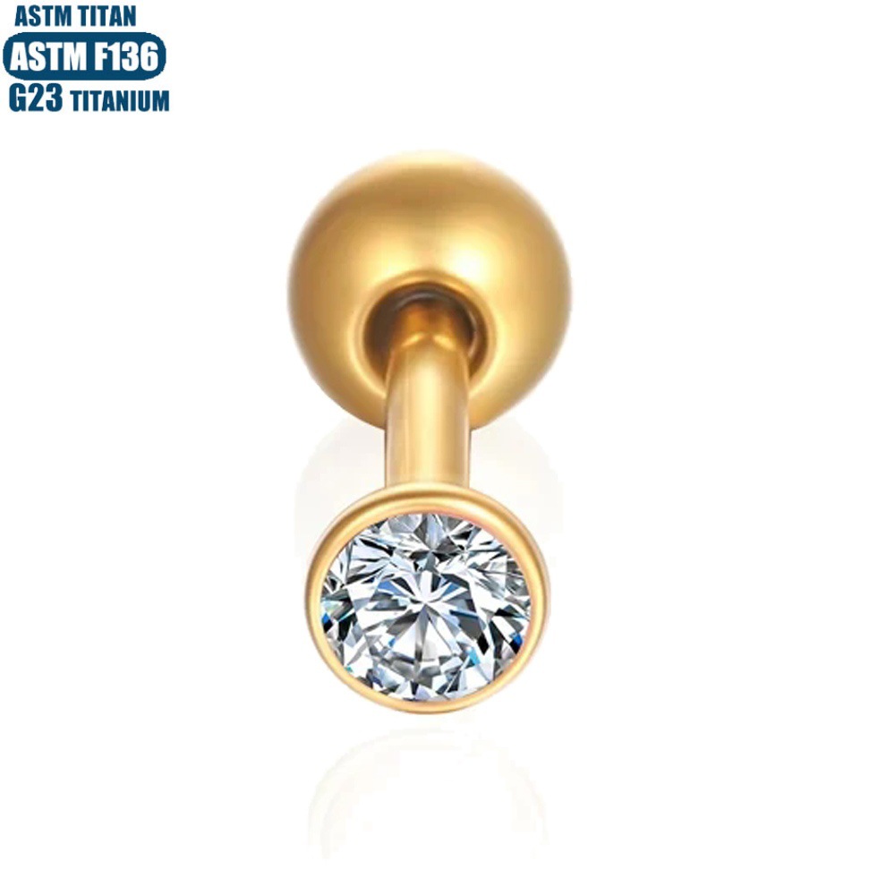 F136 Titanium Labret Lip Ring with CZ Stone - 0.8x8mm Black Zircon Ear Stud - Image 4