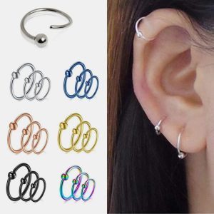Stainless Steel Open Earring Nose Ring Small Clip Ball Ring Eyebrow Ring Lip Ring Flower Design