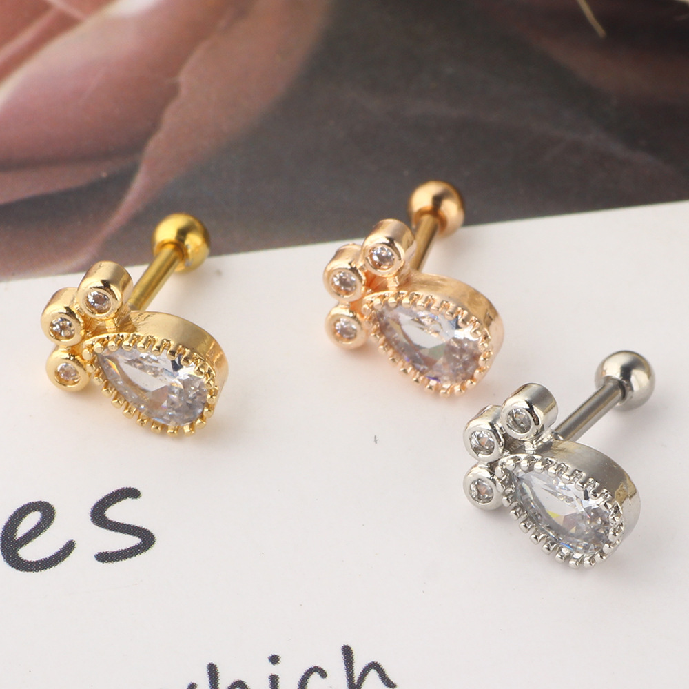 Zircon Stainless Steel Women's Ear Bone Nail Screw Earrings Piercing Jewelry Earrings Lip Nail Lip Ring Water Drops - Image 3