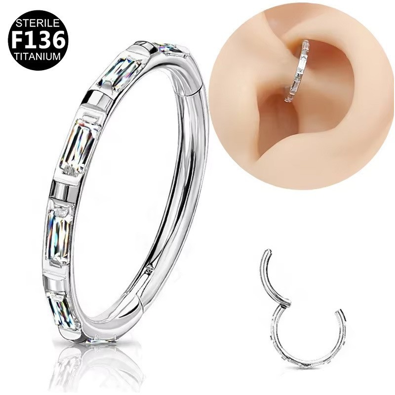 F136 G23 Titanium Diamond Nose Ring Clicker Ear Lip Ring Niche Simple Piercing Body Jewelry - Image 2