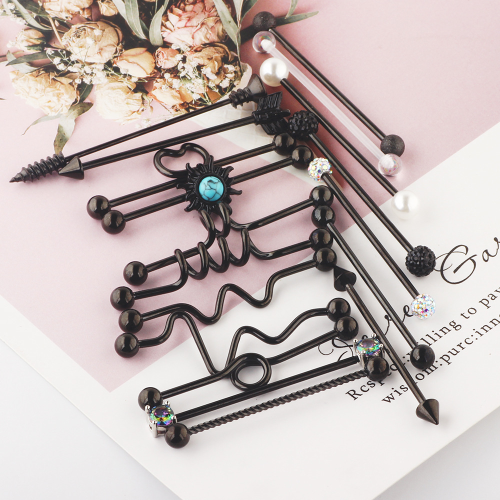 18Pcs Industrial Barbell Crossbar Set Stainless Steel Double Ear Piercing Jewelry for Women - Image 3