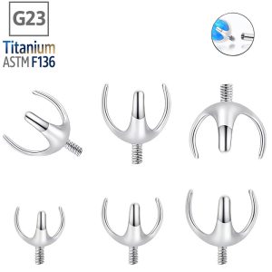 F136 Titanium Three-Claw Opal Empty Holder Lip Nail Ear Bone Nail Body Piercing Jewelry
