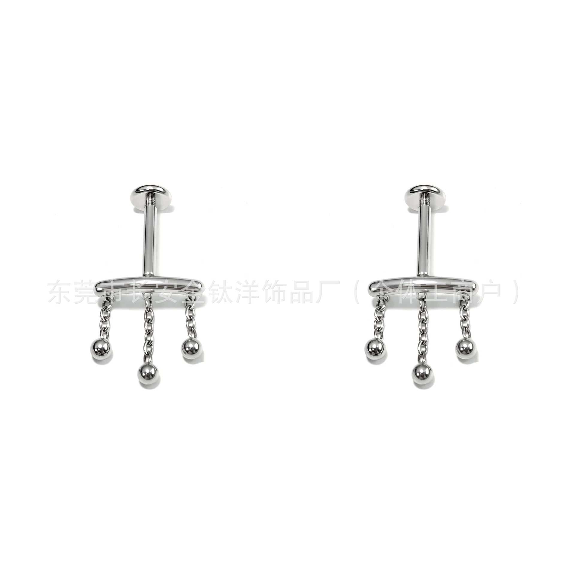 F136 Titanium Three-Bead Three-Chain Lip Nail Earrings Pendant Ear Bone Nail Multi-Functional Body Piercing Jewelry - Image 2