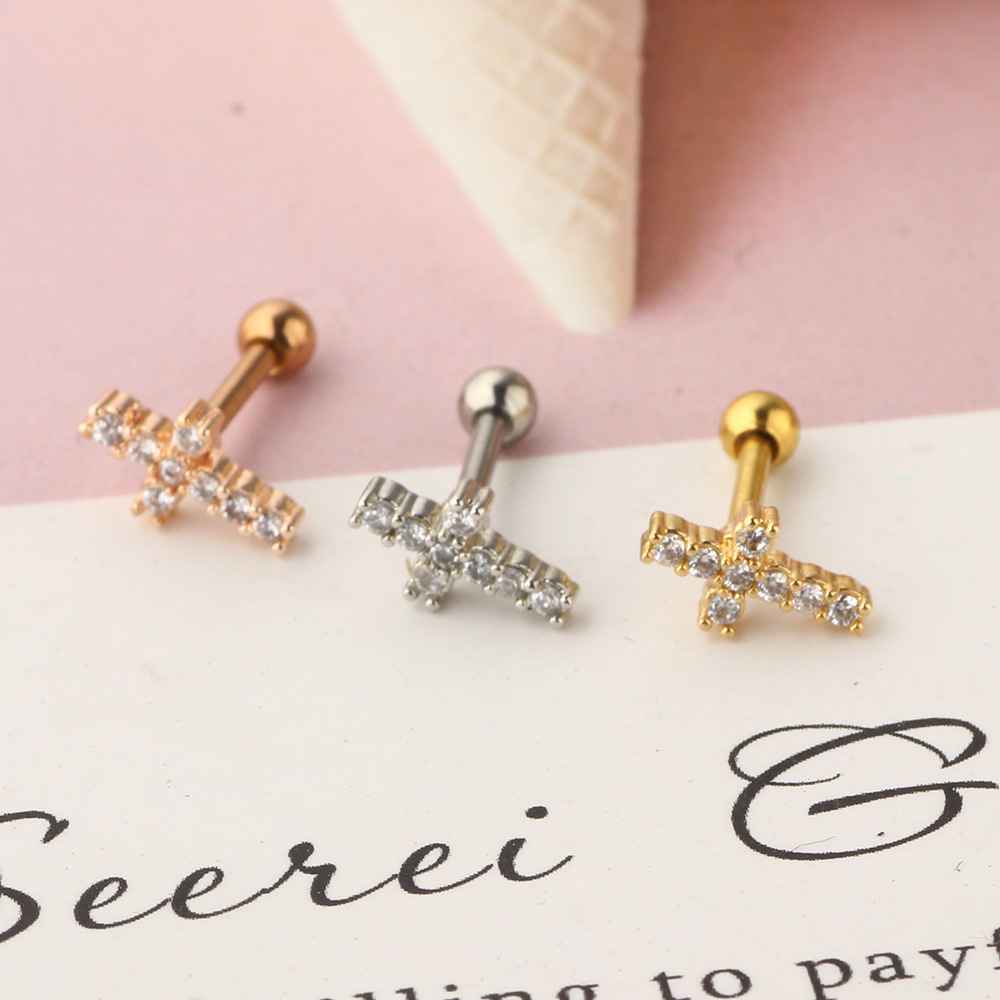 Rose Gold Stainless Steel Zircon Thread Earrings for Women Cartilage Tragus Piercing Jewelry - Image 4