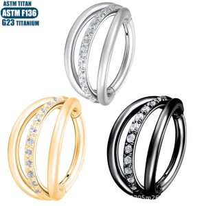 G23 Titanium Nose Ring Three-Layer Bilateral Zircon Hinge Piercing Earrings Seamless Ring